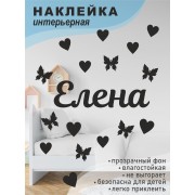Наклейка интерьерная на стену в детскую/ на мебель/ на шары имя Елена с сердечками и бабочками, 20*30 см