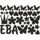 Наклейка интерьерная на стену в детскую/ на мебель/ на шары имя Ева с короной, цветами и бабочками, 15*20 см